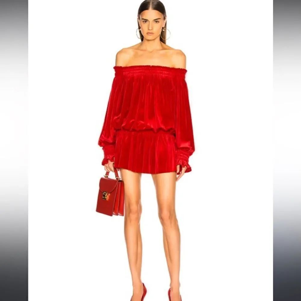 NWT NORMA KAMALI Poly Lyrca Peasant Dress Red Tango Small Revolve